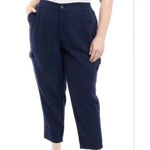 Wonderly Womens Navy Pull On Elastic Waist Cargo Ankle Pants Sz 3X NWT